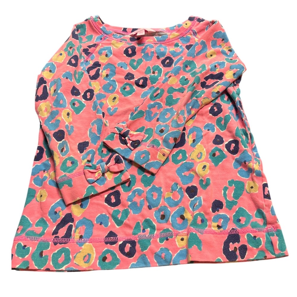 Lilly Pulitzer Girls Pink Leopard Print Long Sleeve Bow Cuff Top Size L 8-10